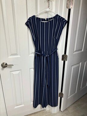 Belted Karl Lagerfeld Paris Striped Jumpsuit With Pockets, Size 4